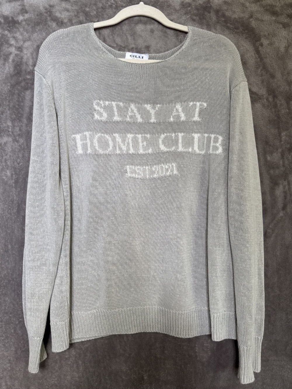 Gilli “Stay At Home Club” Oversized Knit Sweater | Gray | Small